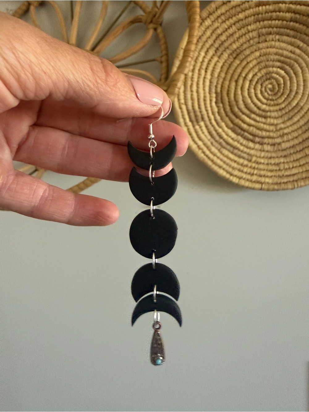 Handmade Lightweight Clay Moon Phase Dangle Earrings